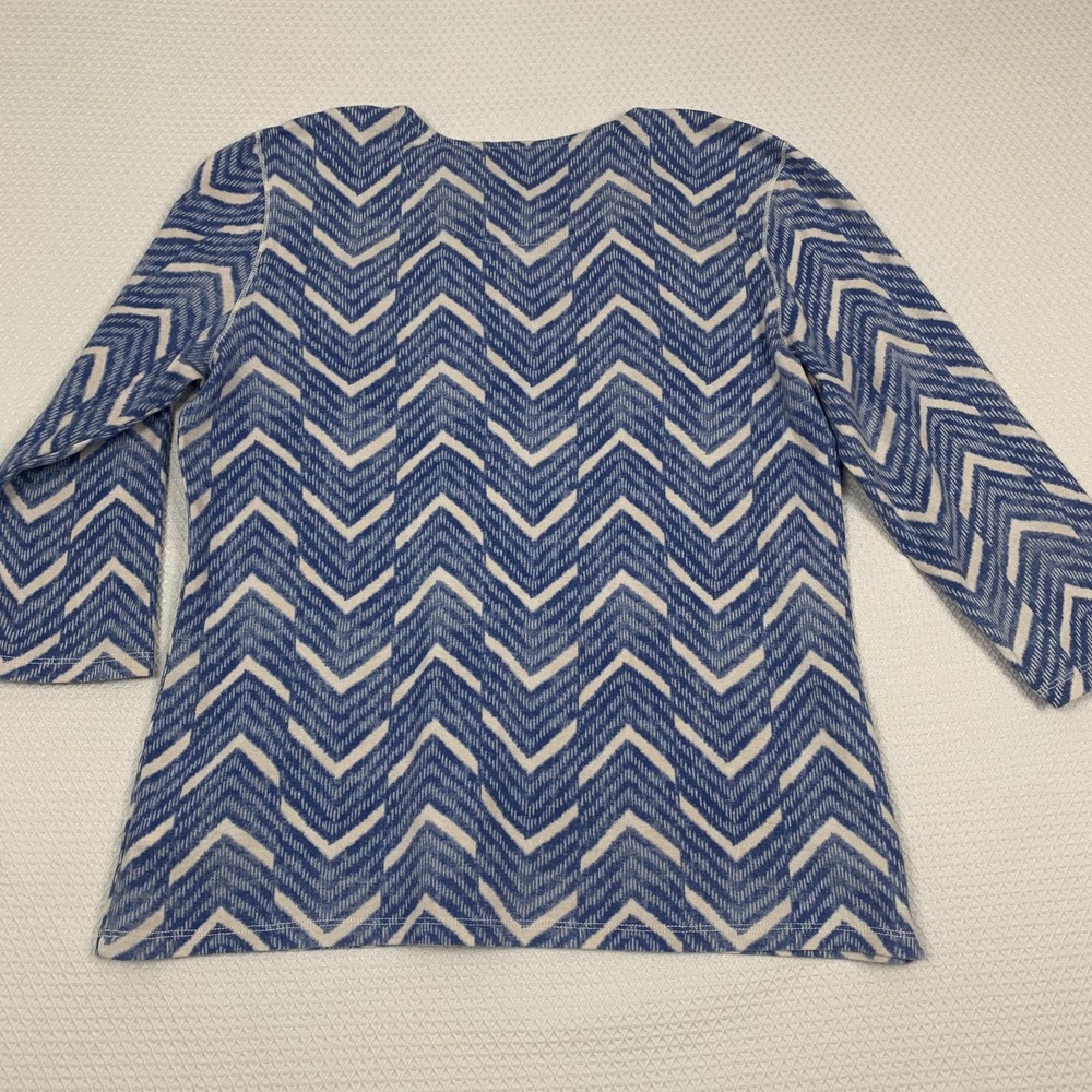 Chaps Chevron Top Women's Large Blue Lace Up Beach Pullover 3/4 Sleeve Cotton - Picture 3 of 12